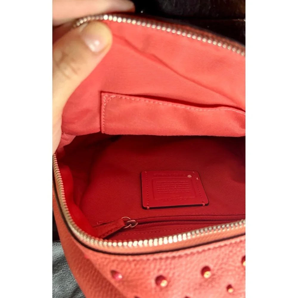 Coach F45070 Charlie Mini Backpack Coral Pebbled Leather Studded Silver Hardware